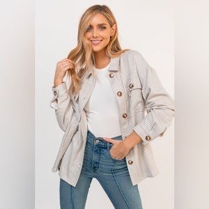 PETAL & PUP OVERSIZED GINGHAM SHACKET - WHITE/TAUPE SIZE / L